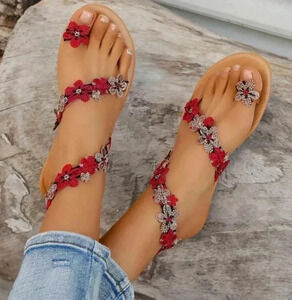 Women's Plus Size Flower Decor Strap Fashion Flat Sandals, Random Color